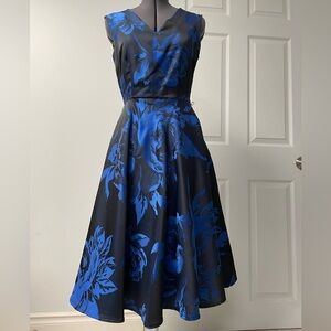 Le Chateau Blue and Black Floral Swing Dress XXS Sleeveless Altered